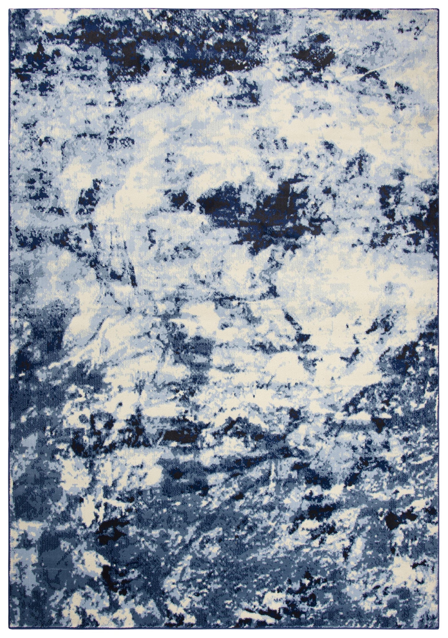 5x8 blue abstract area rug with mid century modern design, soft heat set polypropylene rug, power loomed durable synthetic rug for living room or bedroom, modern blue rug with artistic pattern, easy care high-traffic area rug, contemporary home decor carpet