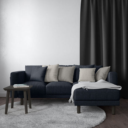 Navy upholstery fabric swatch, solid color.