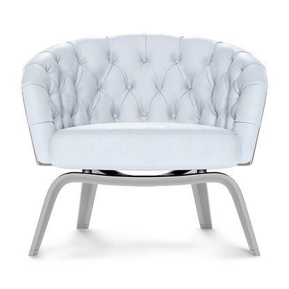 White solid-fabric upholstered lounge chair.