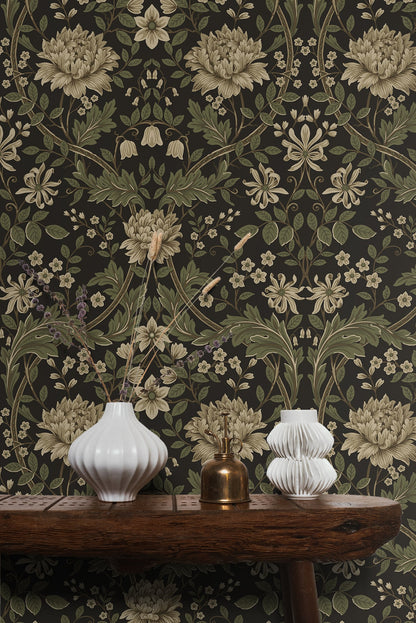 Etten Studios  Honeysuckle Floral Prepasted Floral Vintage Brown   - EP10006