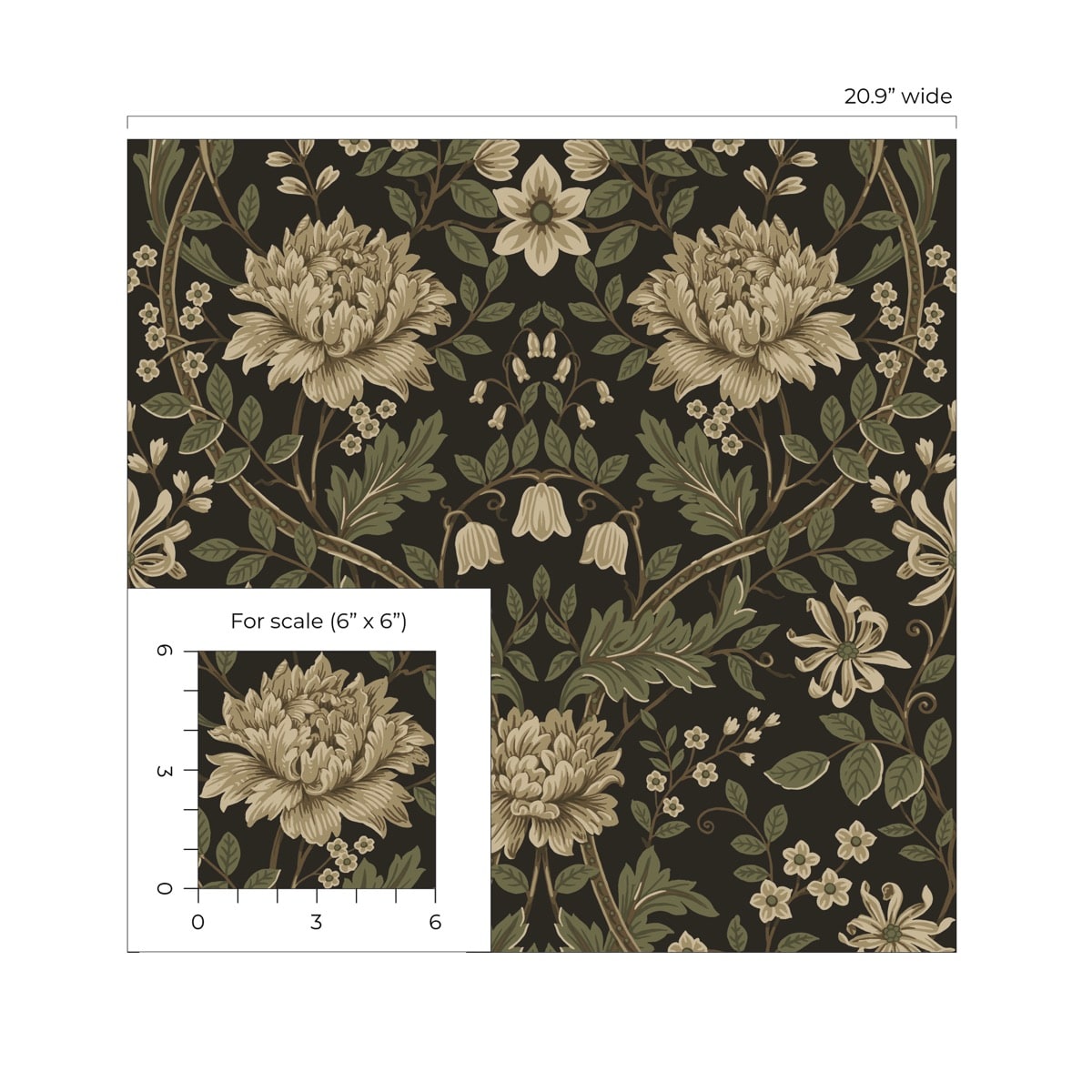 Etten Studios  Honeysuckle Floral Prepasted Floral Vintage Brown   - EP10006