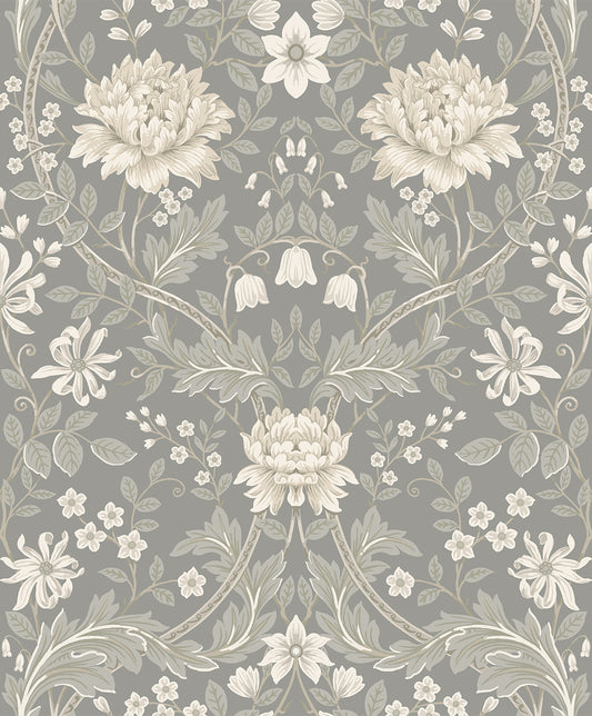 Etten Studios Etten Prepasted Wallcoverings Honeysuckle Floral Prepasted Floral Vintage Grey Matte Sidewall - EP10008