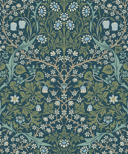 Etten Studios Etten Prepasted Wallcoverings Victorian Garden Floral Prepasted Floral Vintage Blue Matte Sidewall - EP10102