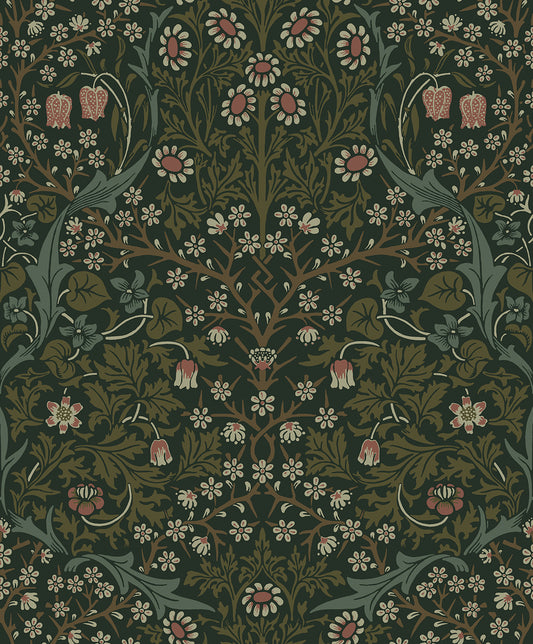 Etten Studios Etten Prepasted Wallcoverings Victorian Garden Floral Prepasted Floral Vintage Green Matte Sidewall - EP10104