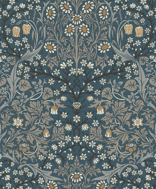 Etten Studios Etten Prepasted Wallcoverings Victorian Garden Floral Prepasted Floral Vintage Blue Matte Sidewall - EP10112