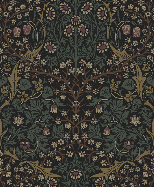 Etten Studios Etten Prepasted Wallcoverings Victorian Garden Floral Prepasted Floral Vintage Black Matte Sidewall - EP10116