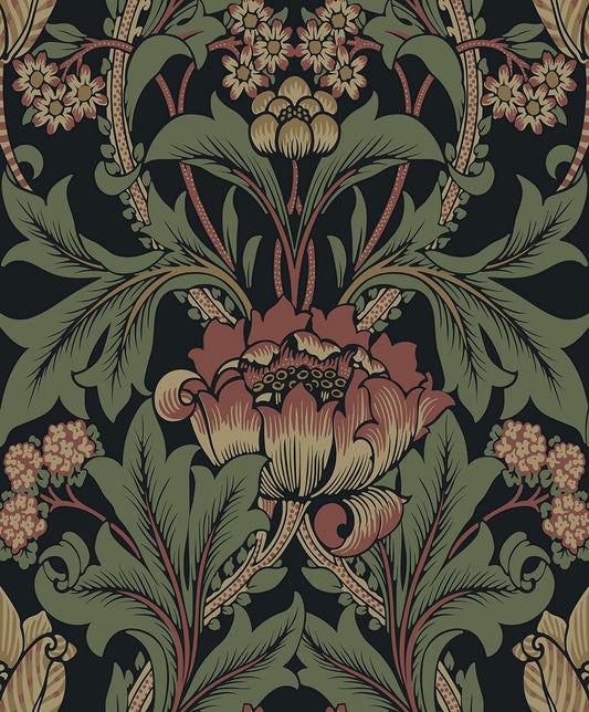 Etten Studios Etten Prepasted Wallcoverings Primrose Garden Floral Prepasted Floral Vintage Black Matte Sidewall - EP10201