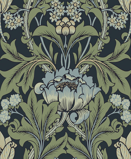 Etten Studios Etten Prepasted Wallcoverings Primrose Garden Floral Prepasted Floral Vintage Blue Matte Sidewall - EP10212