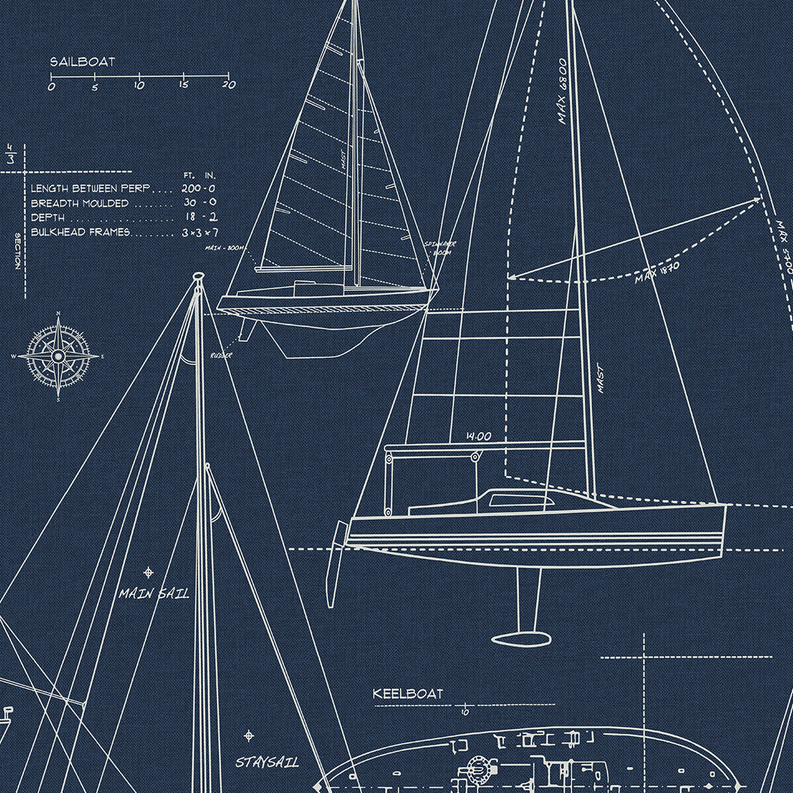 Etten Studios Etten Studios Online Sail Away Illustration Coastal Blue Matte Sidewall - ET10222