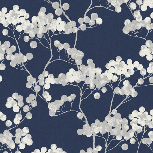 Etten Studios Etten Studios Online Bayberry Blossom Floral Contemporary Blue Matte Sidewall - ET10502