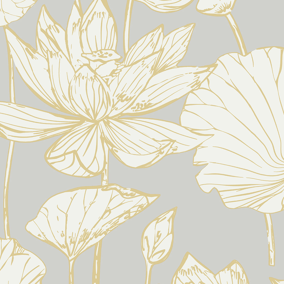 Etten Studios Etten Studios Online Water Lily Floral Floral Contemporary Grey Metallic Sidewall - ET10906