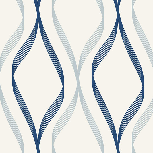 Etten Studios Etten Studios Online Wave Ogee Geometric Contemporary Blue Matte Sidewall - ET11802