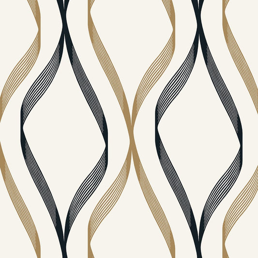 Etten Studios Etten Studios Online Wave Ogee Geometric Contemporary Gold Metallic Sidewall - ET11806