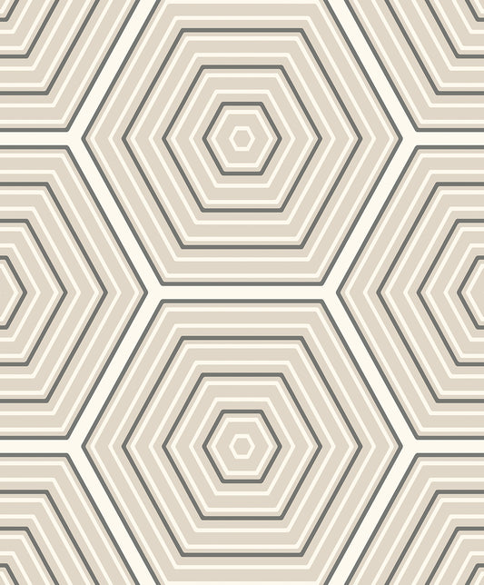 Etten Studios Etten Studios Online Hex Topography Geometric Contemporary Beige Matte Sidewall - ET11905