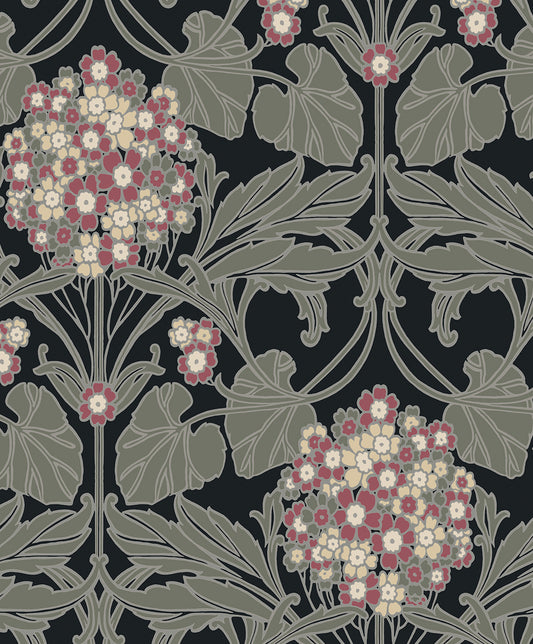 Etten Studios Legacy Prints Floral Hydrangea Floral Vintage Black Matte Sidewall - ET12110