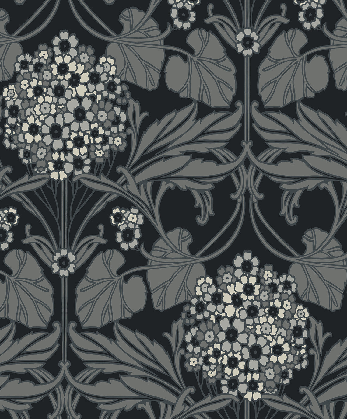 Etten Studios Legacy Prints Floral Hydrangea Floral Vintage Black Matte Sidewall - ET12120