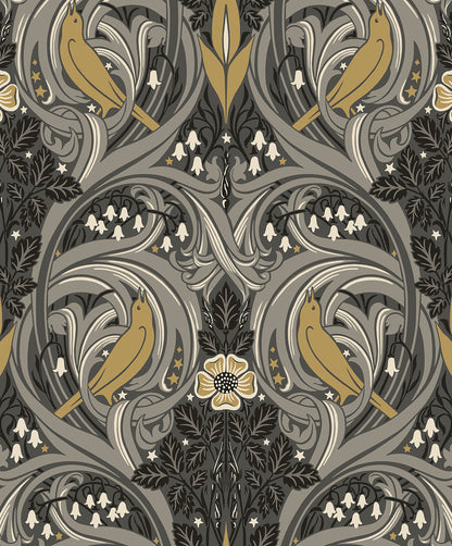 Etten Studios Legacy Prints Bird Scroll Botanical Vintage Grey Matte  - ET12208