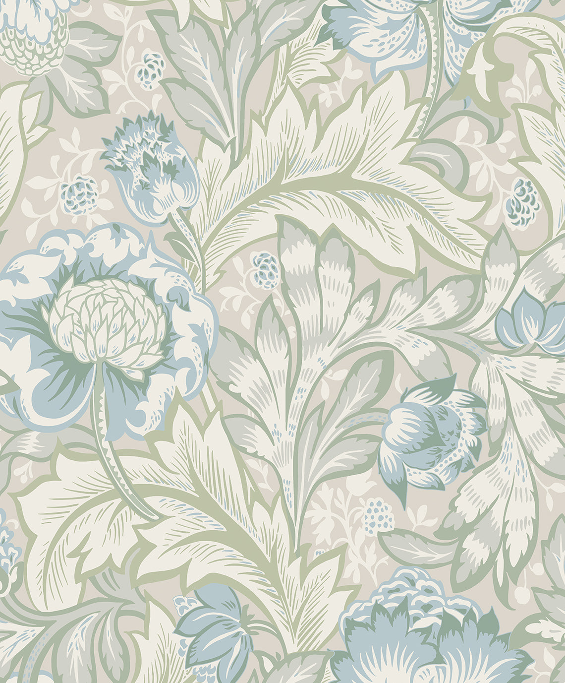 Etten Studios Legacy Prints Acanthus Garden Botanical Vintage Blue Matte Sidewall - ET12304