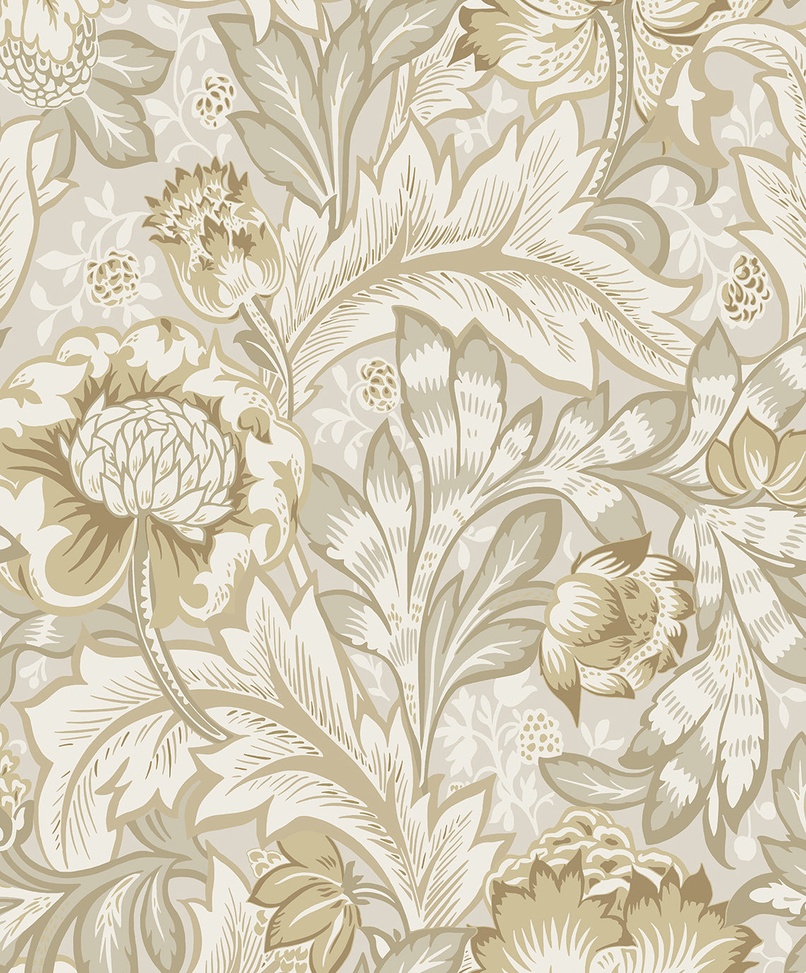 Etten Studios Legacy Prints Acanthus Garden Botanical Vintage Beige Matte Sidewall - ET12307