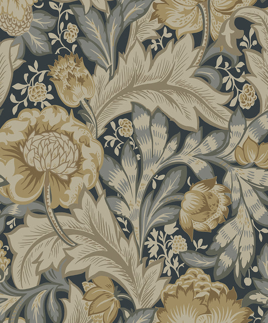 Etten Studios Legacy Prints Acanthus Garden Botanical Vintage Blue Matte Sidewall - ET12308