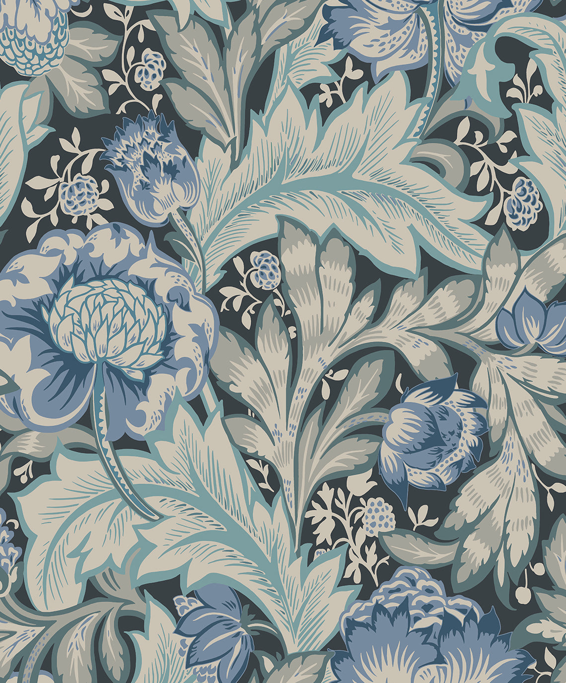 Etten Studios Legacy Prints Acanthus Garden Botanical Vintage Blue Matte Sidewall - ET12312