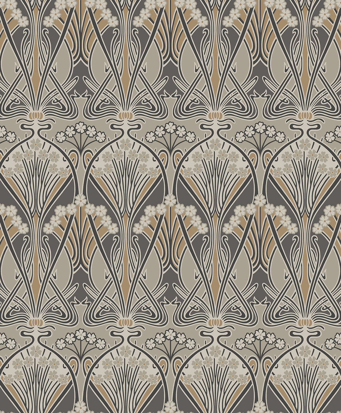 Etten Studios Legacy Prints Dragonfly Damask Damask Vintage Grey Metallic Sidewall - ET12406