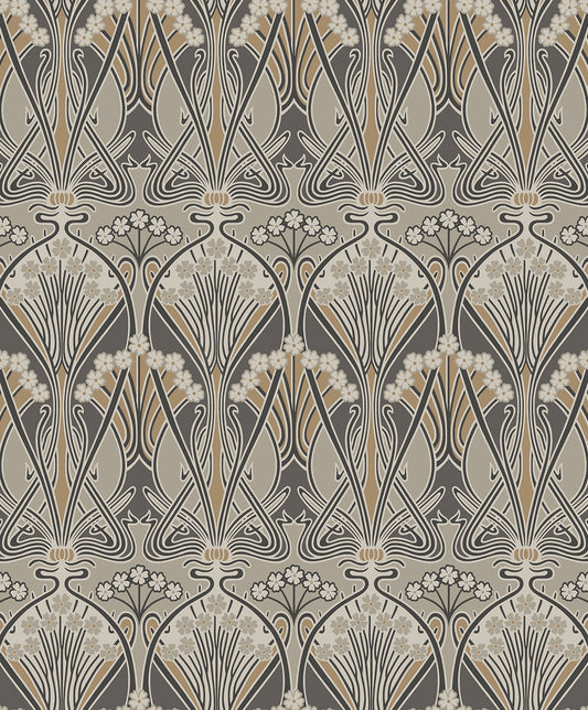 Etten Studios Legacy Prints Dragonfly Damask Damask Vintage Grey Metallic Sidewall - ET12406