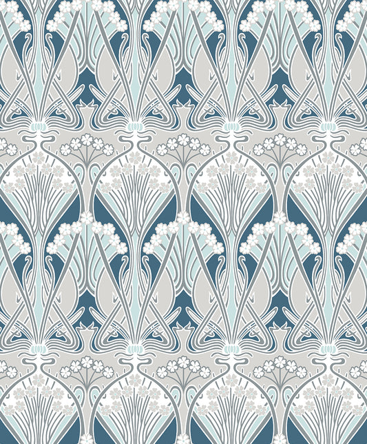 Etten Studios Legacy Prints Dragonfly Damask Damask Vintage Blue Matte Sidewall - ET12414