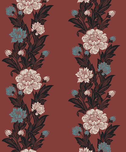 Etten Studios Legacy Prints Blooming Stripe Floral Vintage Red Matte  - ET12701