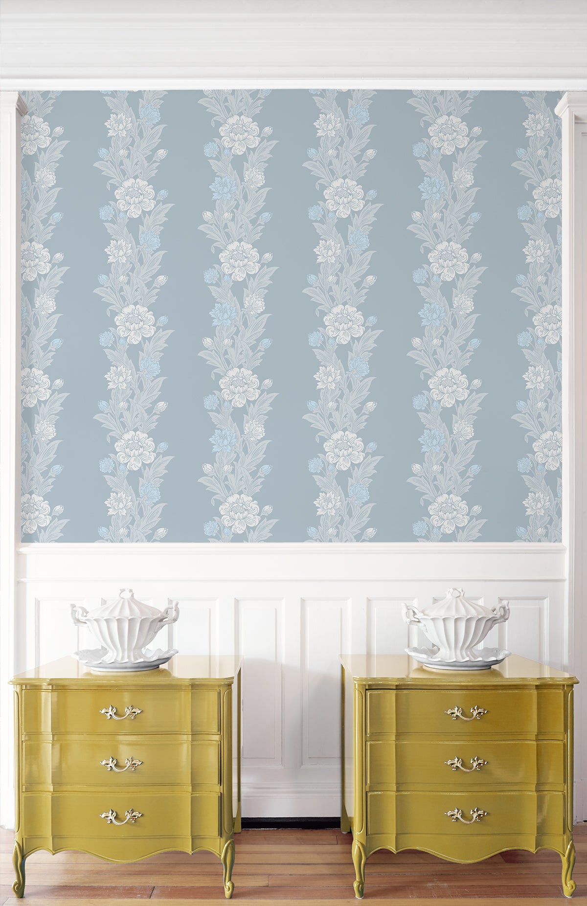 Etten Studios Legacy Prints Blooming Stripe Floral Vintage Blue Matte  - ET12702