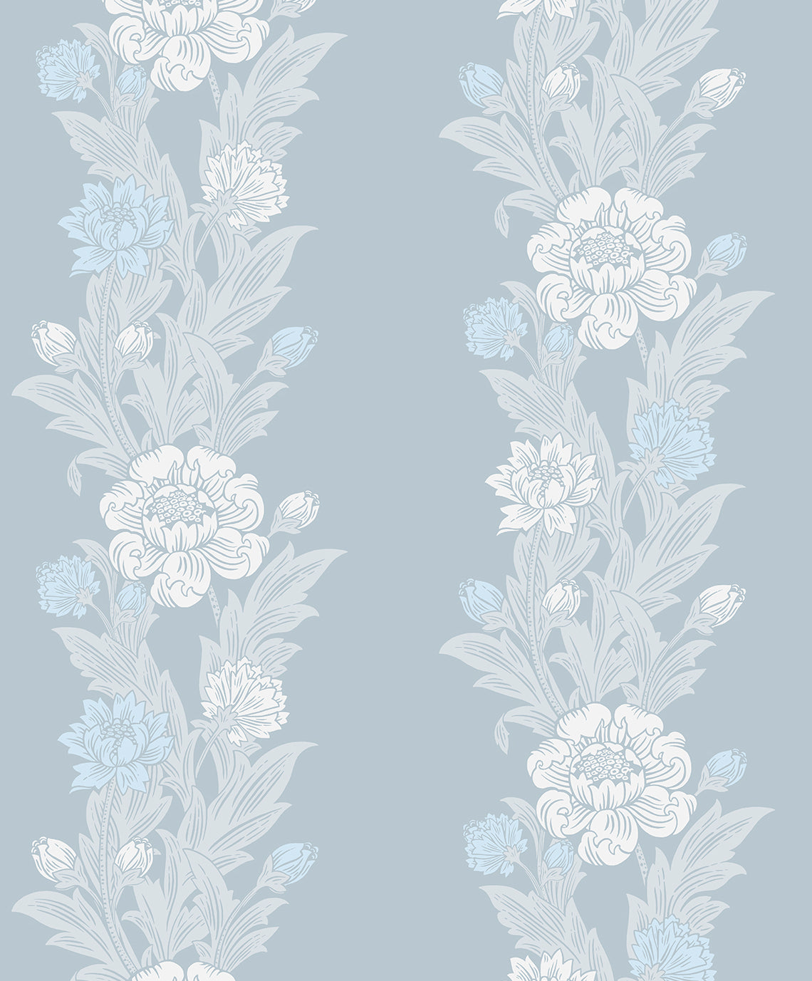 Etten Studios Legacy Prints Blooming Stripe Floral Vintage Blue Matte Sidewall - ET12702