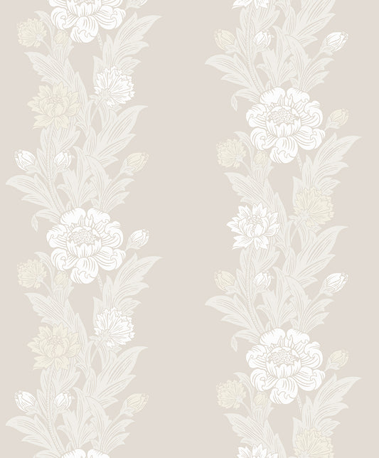 Etten Studios Legacy Prints Blooming Stripe Floral Vintage Beige Matte Sidewall - ET12705