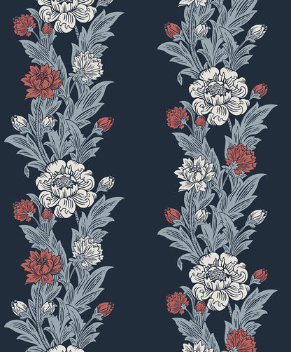Etten Studios Legacy Prints Blooming Stripe Floral Vintage Blue Matte  - ET12712