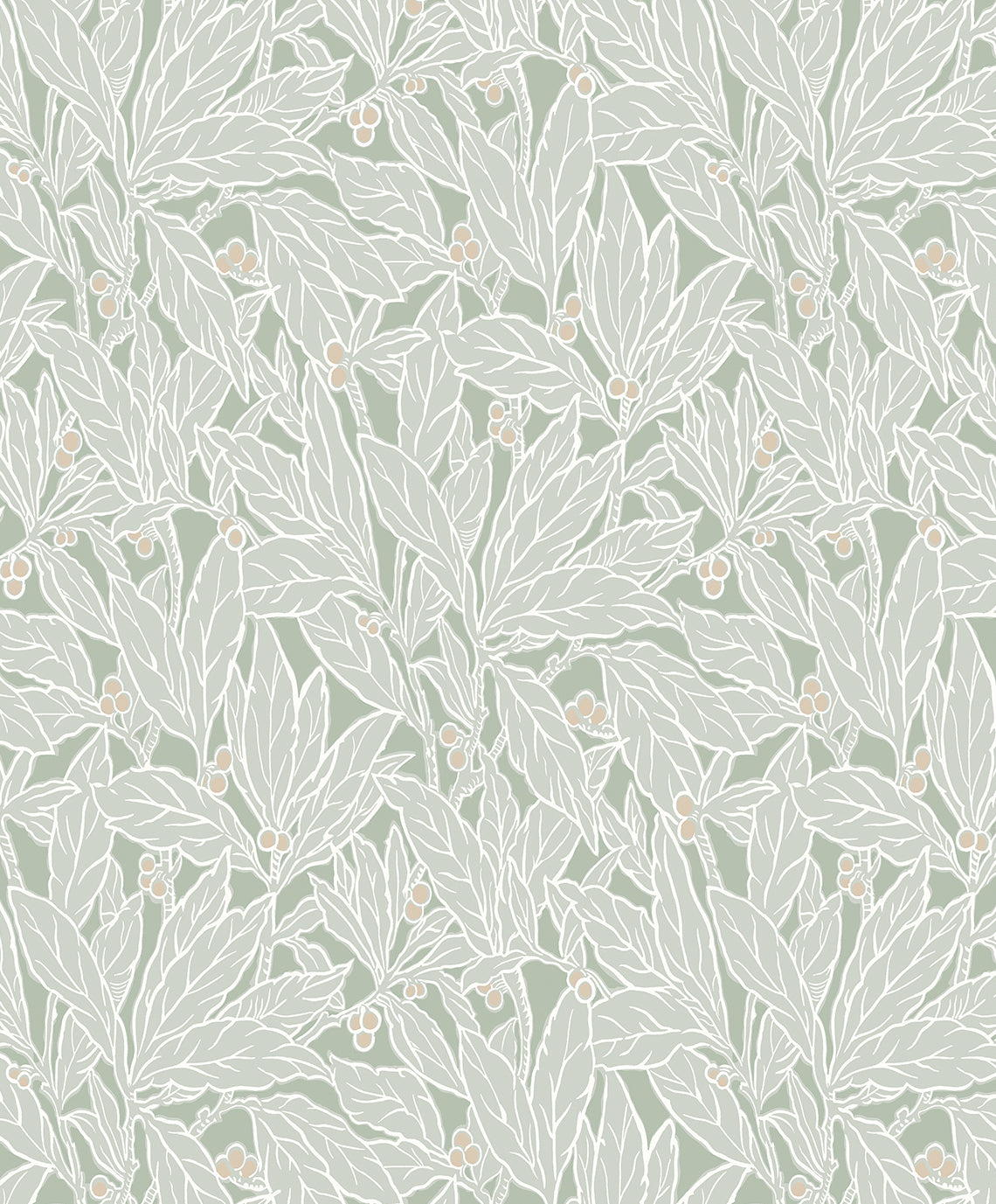 Etten Studios Legacy Prints Leaf and Berry Botanical Vintage Green Matte Sidewall - ET12804