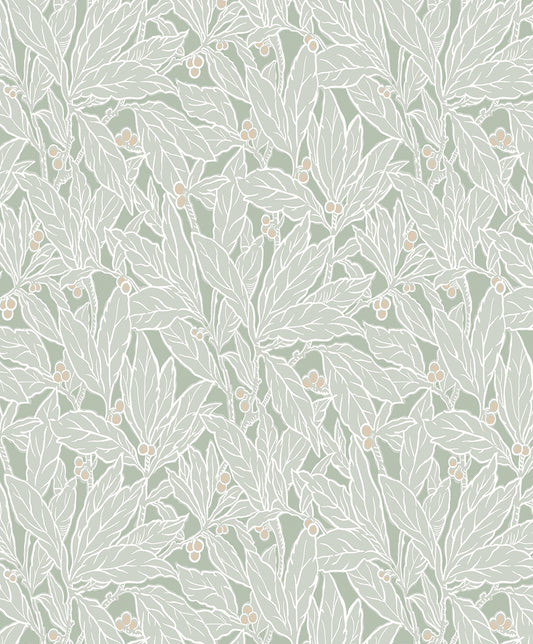 Etten Studios Legacy Prints Leaf and Berry Botanical Vintage Green Matte Sidewall - ET12804