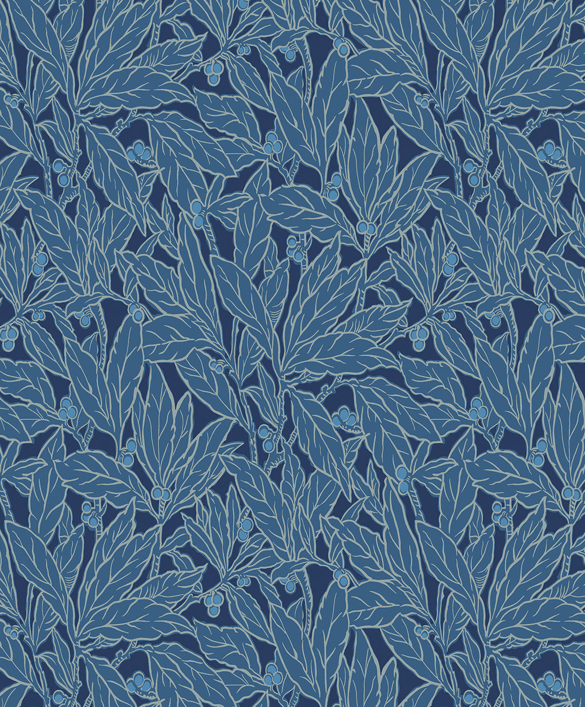 Etten Studios Legacy Prints Leaf and Berry Botanical Vintage Blue Matte Sidewall - ET12812