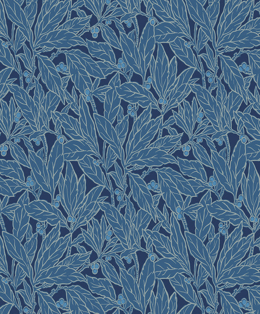 Etten Studios Legacy Prints Leaf and Berry Botanical Vintage Blue Matte Sidewall - ET12812