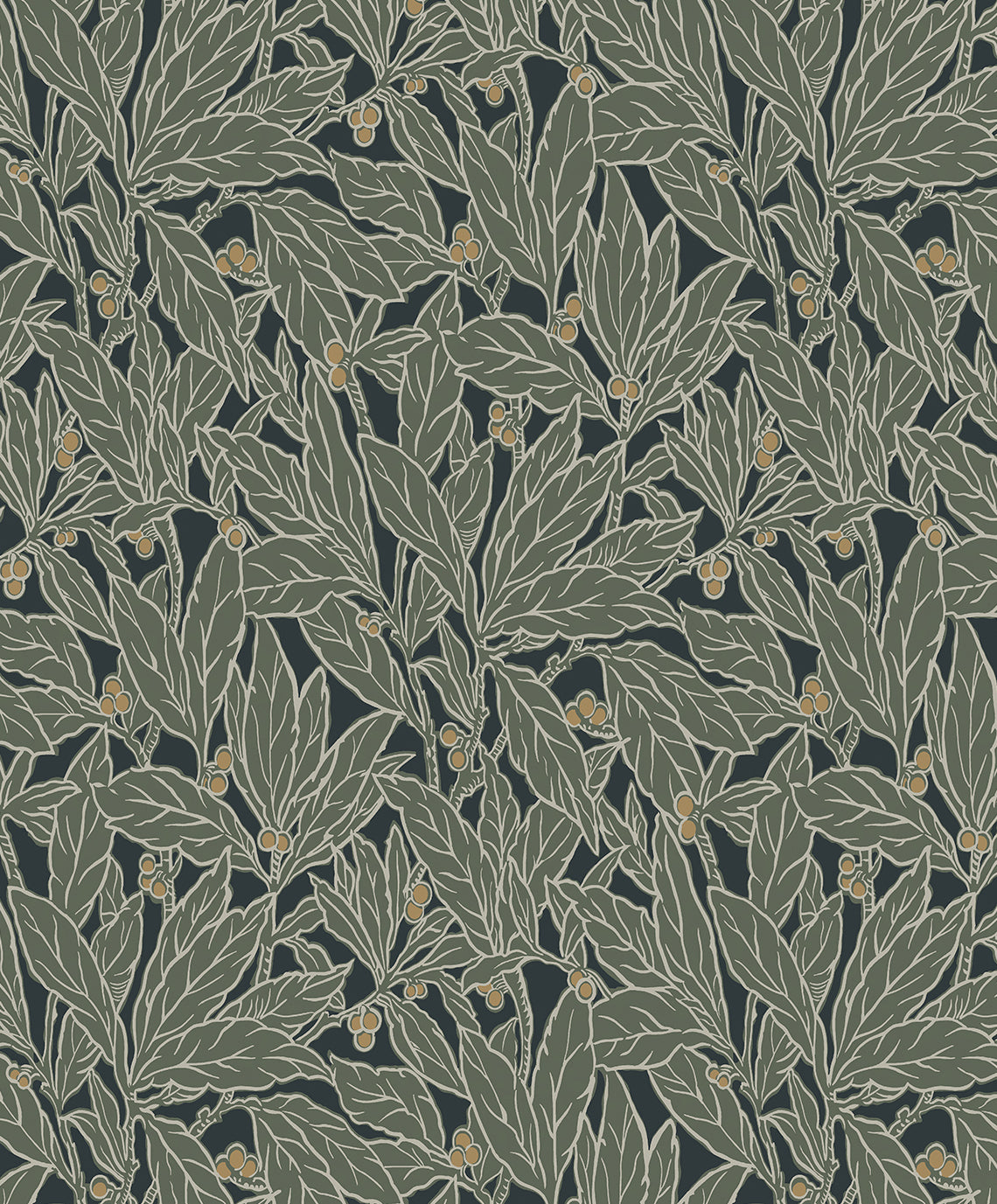 Etten Studios Legacy Prints Leaf and Berry Botanical Vintage Green Matte Sidewall - ET12814