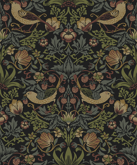 Etten Studios Etten Studios Online Strawberry Meadow Botanical Vintage Black Matte Sidewall - ET13401