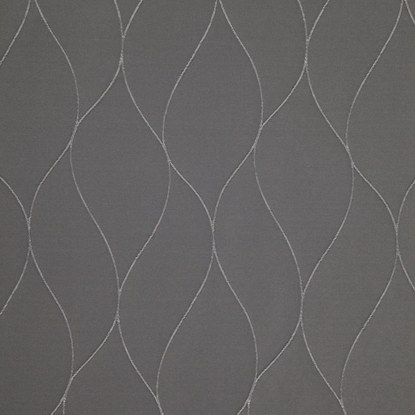 Grey fabric with pale silver curved lines forming a wavy leaf lattice pattern.