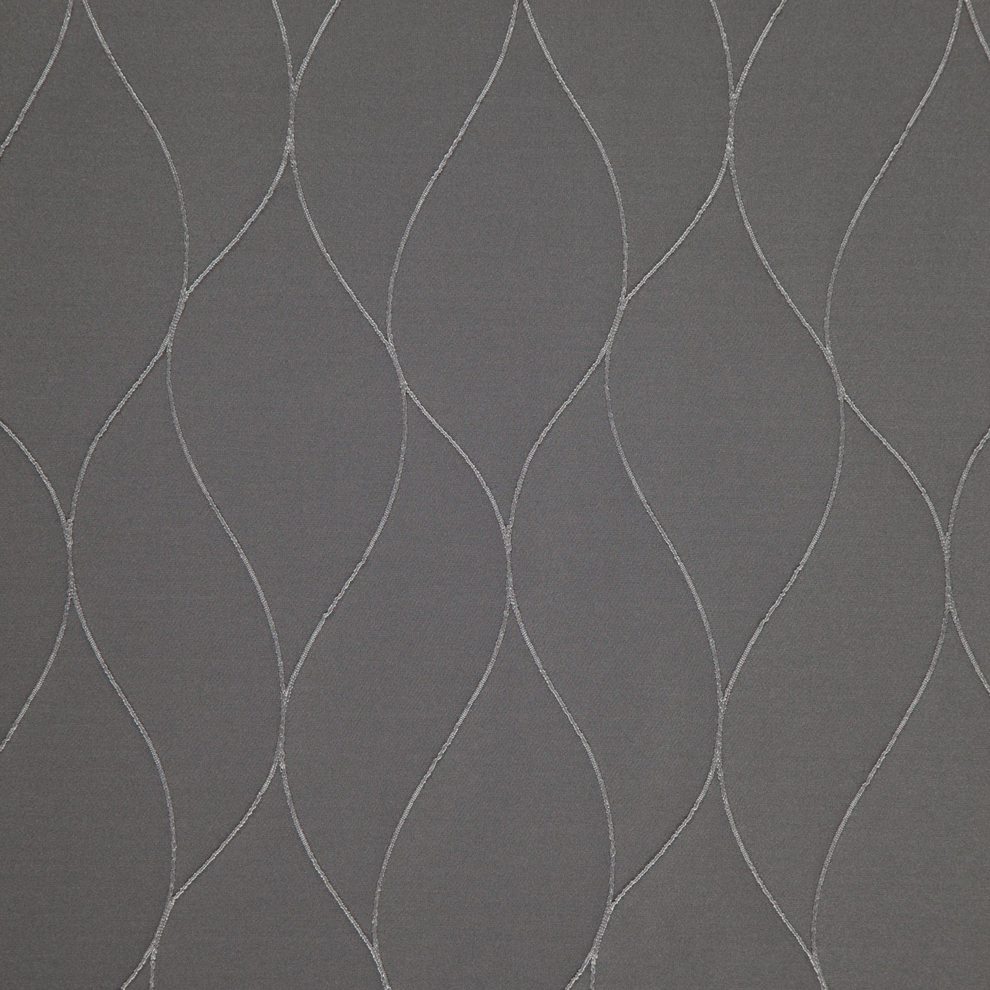 Grey fabric with pale silver curved lines forming a wavy leaf lattice pattern.