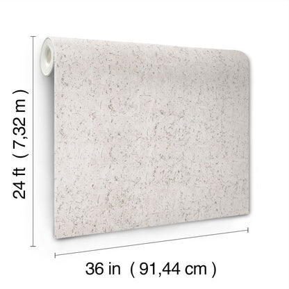 Beige speckled wallpaper with a cork-like texture in pale grey and silver tones; 36 in wide by 24 ft tall (7.32 m).