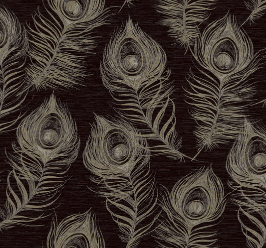 York Wallcoverings Candice Olson Casual Elegance Regal Peacock Black Wallpaper  Animals Blacks   - EV3942