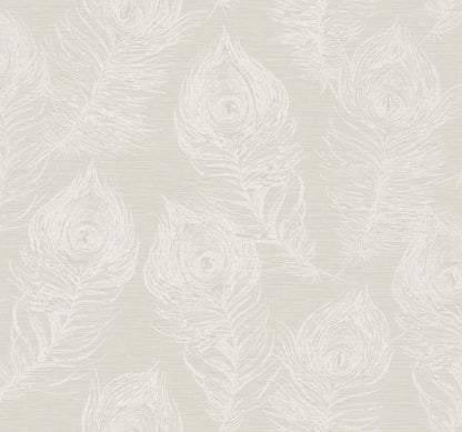 York Wallcoverings Candice Olson Casual Elegance Regal Peacock White Wallpaper  Animals Whites and Off-Whites   - EV3944