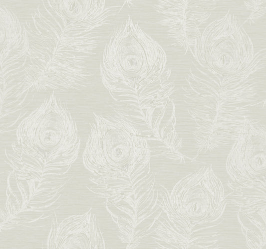 York Wallcoverings Candice Olson Casual Elegance Regal Peacock White Wallpaper  Animals Whites and Off-Whites   - EV3944