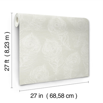 York Wallcoverings Candice Olson Casual Elegance Regal Peacock White Wallpaper  Animals Whites and Off-Whites   - EV3944