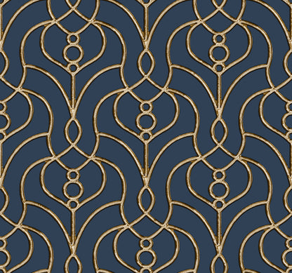 York Wallcoverings Candice Olson Casual Elegance Divine Trellis Navy Wallpaper  Geometrics Blues   - EV3946