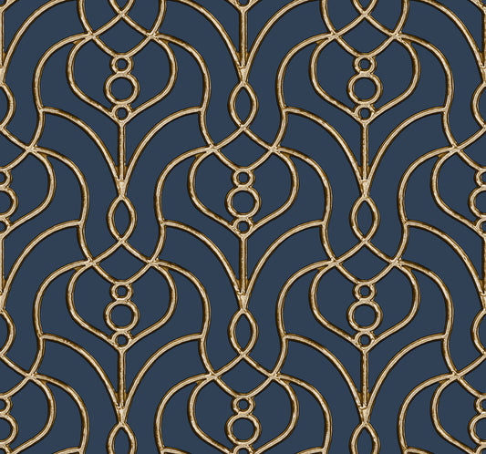 York Wallcoverings Candice Olson Casual Elegance Divine Trellis Navy Wallpaper  Geometrics Blues   - EV3946