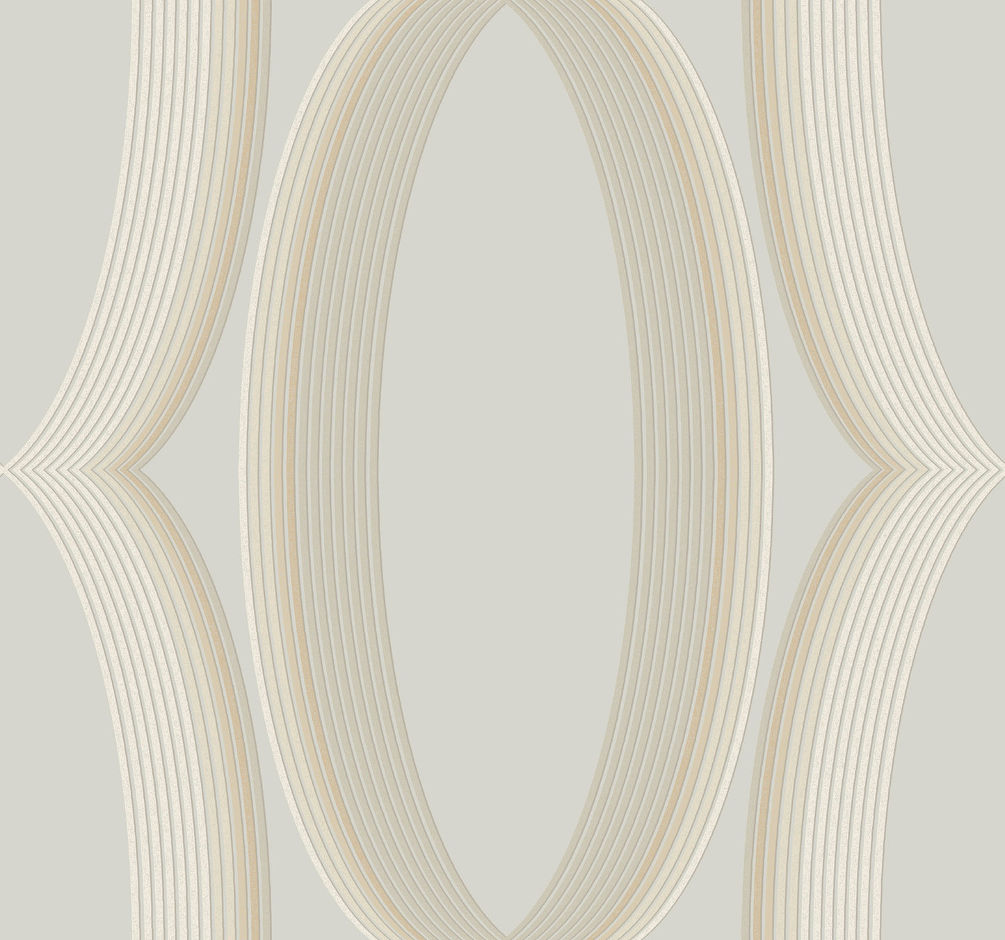 Creamy beige ribbed ribbons creating large vertical ovals; neutral decorative wallpaper pattern.