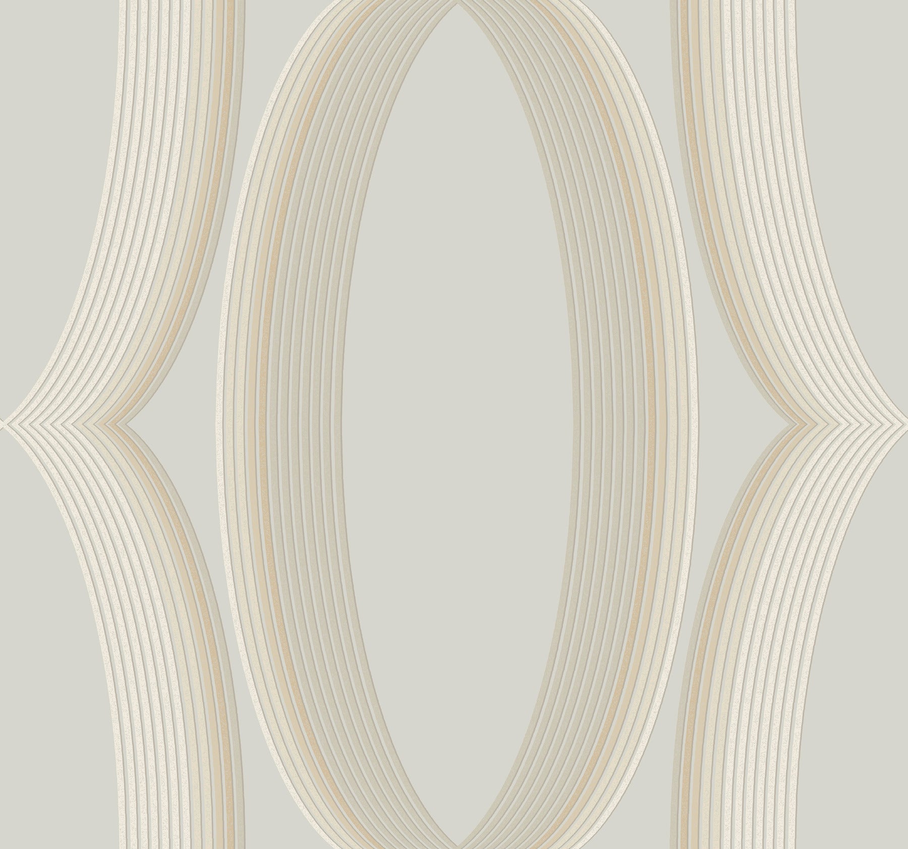 Creamy beige ribbed ribbons creating large vertical ovals; neutral decorative wallpaper pattern.